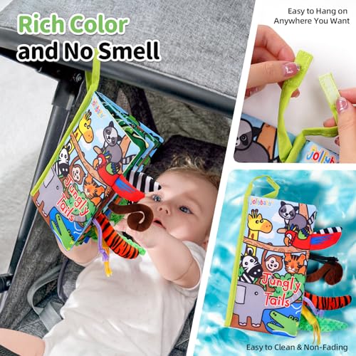 Image of Jollybaby Crinkle Books for Babies, Sensory Soft Touch and Feel Baby Toys for 0-6 Months Infants, Newborn Montessori Early Educational Cloth Toys, Baby Girl & Boy Gift(Jungle Tails)