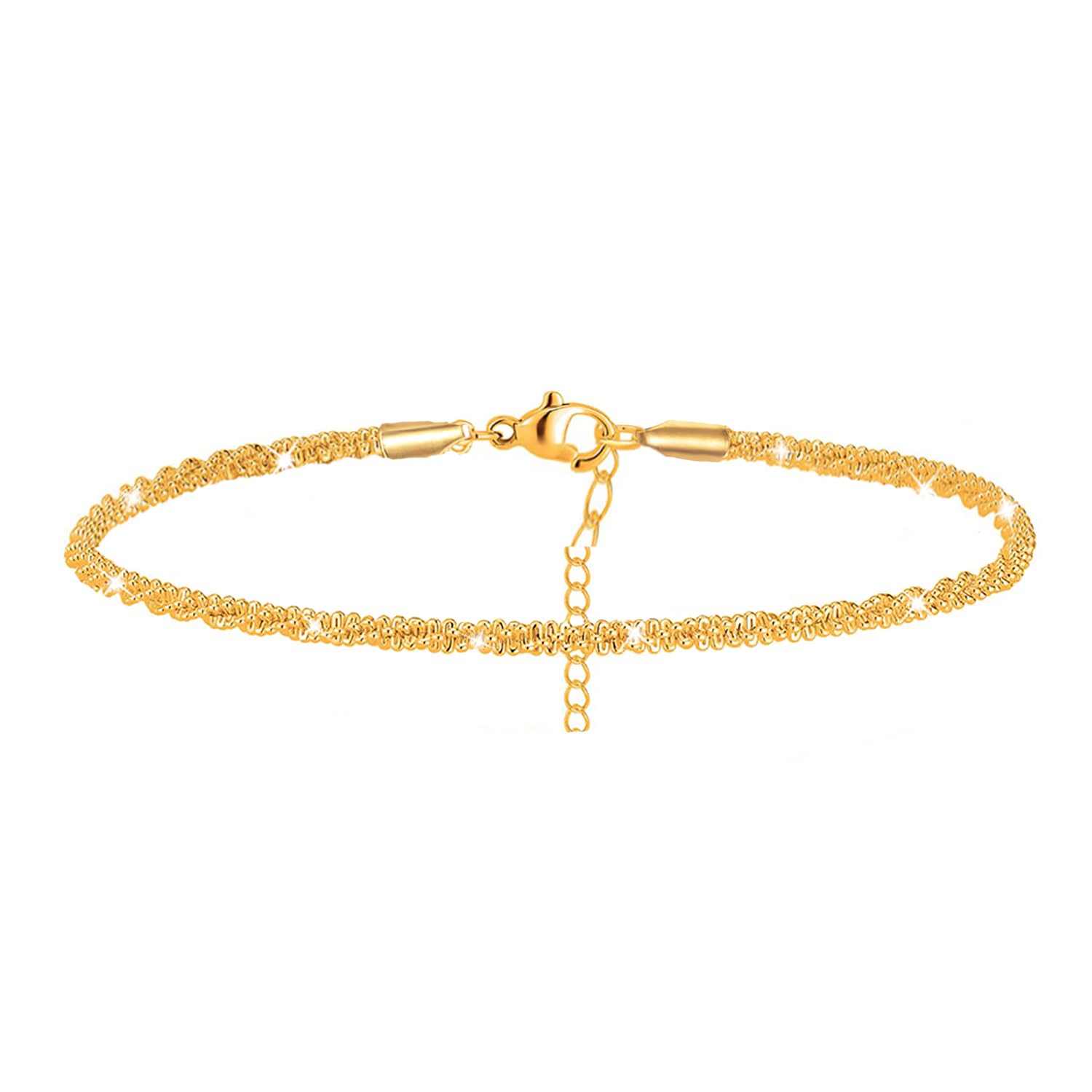 Nanafast Women's Ankle Bracelets, Sparkling Multi-layer Anklet Bracelets for Women, Adjustable Shiny Gold/Silver Anklets for Women, Beach Cute Anklets Jewelry for Summer