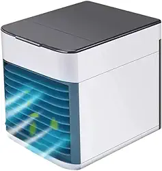 Mini Ar Condicionado Portátil 3 em 1 para Quarto – Refrigera, Ventila e Umidifica – Silencioso, Cor Branco.