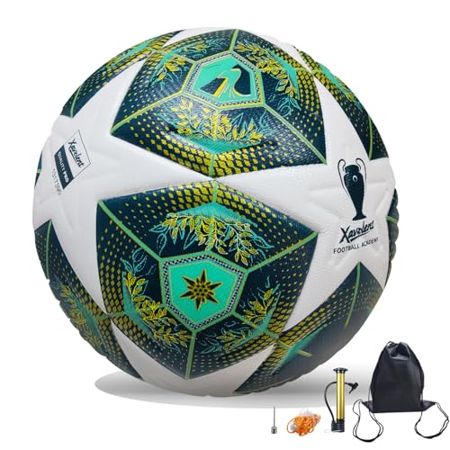 XAVOLENT Professional Soccer Ball Size 5 4 -Thermal Bonded Waterproof PU Match-Quality Training Ball with Pump
