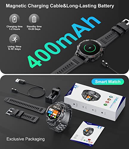 Military Smart Watch for Men 2023, Bluetooth Voice Call Compatible Android iOS Phone, Smartwatch with Heart Rate SpO2 Pressure Sleep Monitor, IP67 Waterproof Tactical Fitness Watch