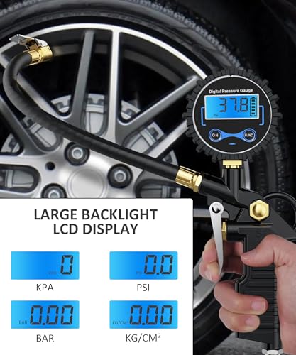Image of RACOONA Digital Tire Pressure Gauge with Inflator,Tire Pressure Gauge for Cars,Automotive Use 250PSI Air Chuck and Compressor Accessories with Quick Connect Coupler,Car Accessories for SUV,Truck,RV