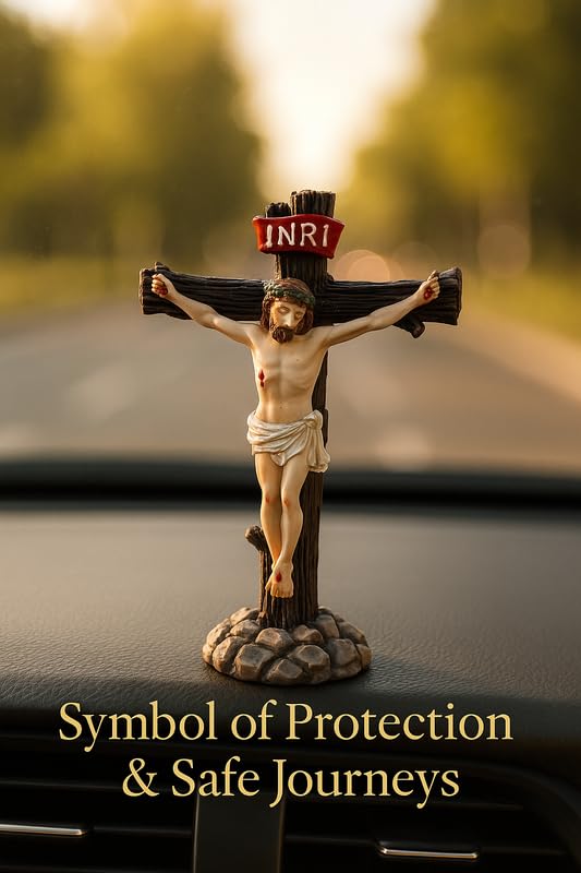 Image of UNIq INRI Jesus Statue Crucifix | Christmas Prayer & Xmas Dcor Showpiece | Spiritual God Idol for Car Dashboard, Home Church & Office Desk | Vastu Positive Energy Gift Item
