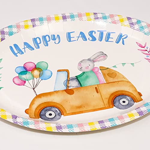 Kepato 25 Pack Big Easter Plates,12 Inch Happy Easter Large Bunny Oval Paper Dinner Dessert Plates Tableware Party Supplies #TOP3
