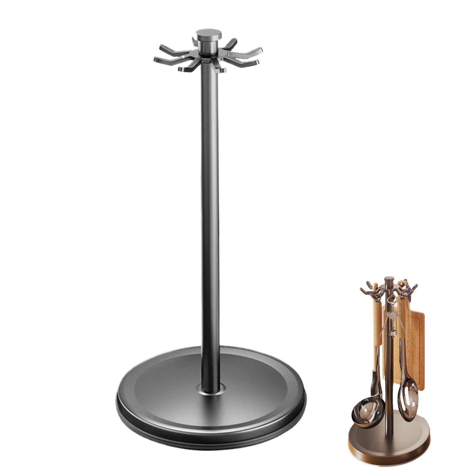 Drehbarer Utensilienhalter Für Arbeitsplatte, Utensilien-Aufbewahrungsregal – Küchenutensilien-Organizer-Ständer | Drehbarer Utensilienhalter Mit 8 Haken Für Schaufel, Löffel
