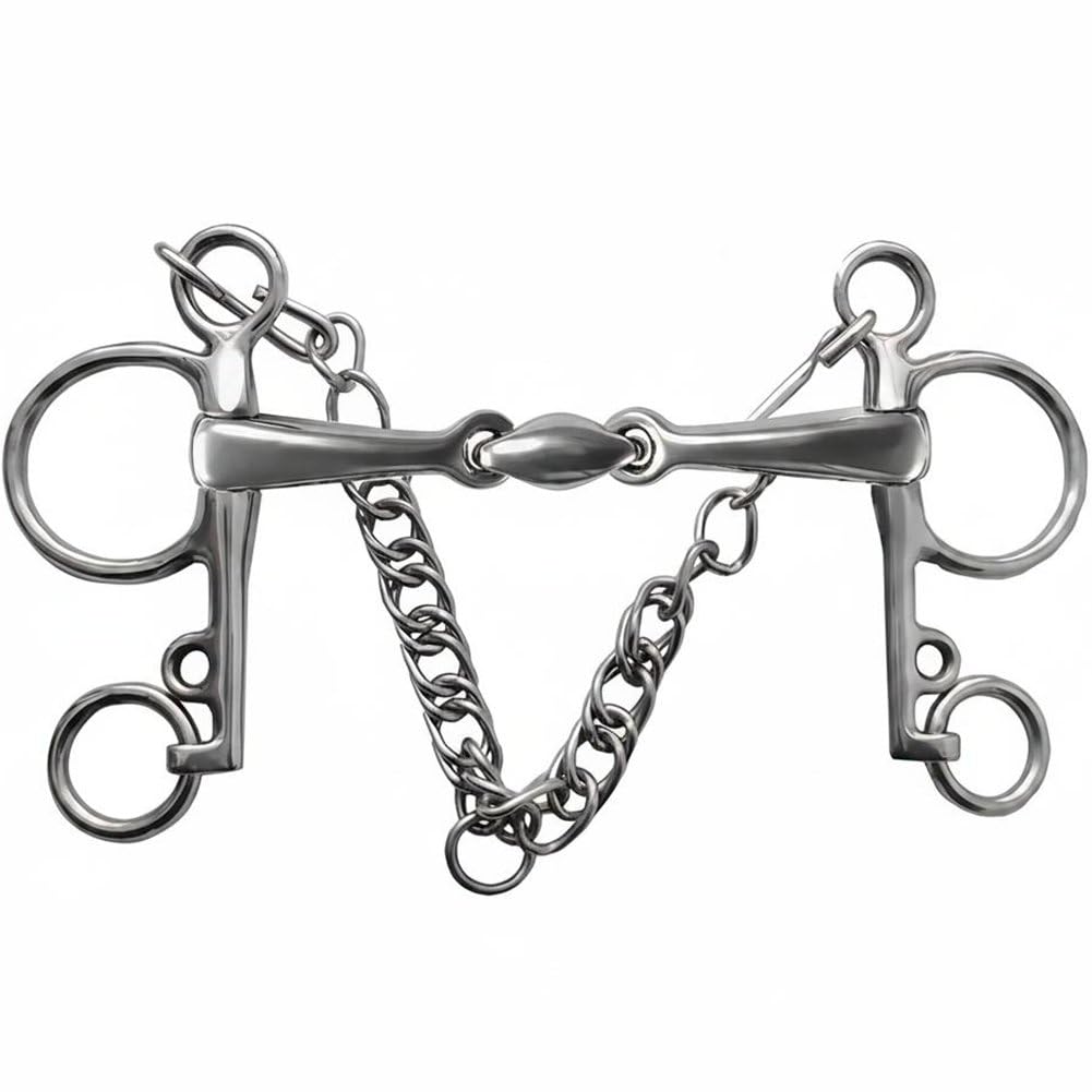 Casiler Stainless Steel Chain Horse Snaffle Bit, Equestrian Connector for Horse Harness and Daily Riding Training Equipment