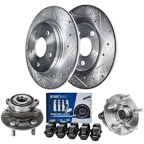 Image of Detroit Axle - Rear Drilled Brake Rotors Wheel Hub Bearings + 10pc Wheel | Lug Nuts Replacement for Ford Fusion Lincoln MKZ - 14pc Set