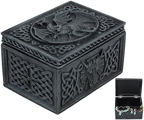 ATL Ebros Hinged Celtic Dragon Jewelry Box 5" Long Voyage of The Moon Dragon Keepsake Trinket Box
