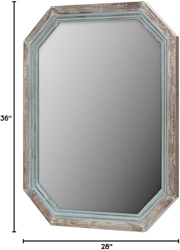 Miniatura 6 de Kate and Laurel Palmer - Espejo de pared octágono rústico grande, 36 x 28 pulgadas, azul costero y marrón rústico, acento de pared de granja de dos