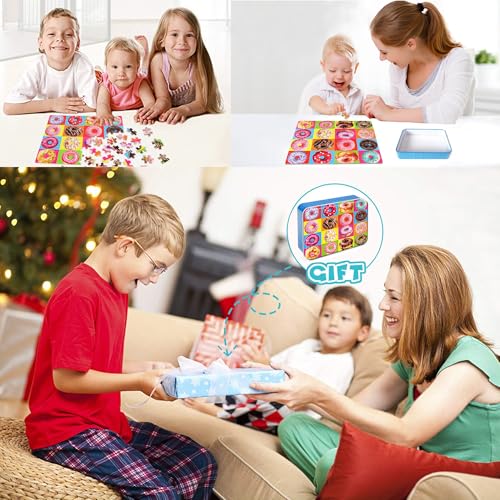 Rompecabezas LELEMON para niños de 4 a 8 años, rompecabezas de donas, 100 piezas, educativo, con caja metálica portátil miniatura 7