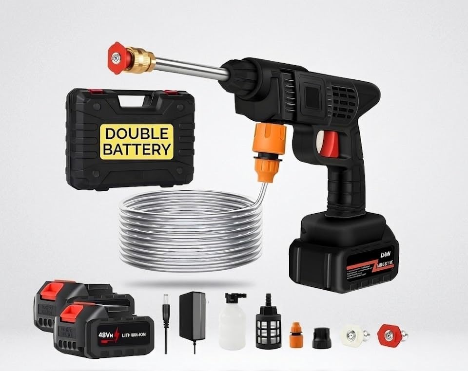 Cordless Portable Pressure Washer Gun 48V Double Battery High Pressure Cleaner with Adjustable Nozzle 5M Hose for Home, Bathroom, Garden,Window, Pet Cleaning, Balcony Floor Washer-image-38