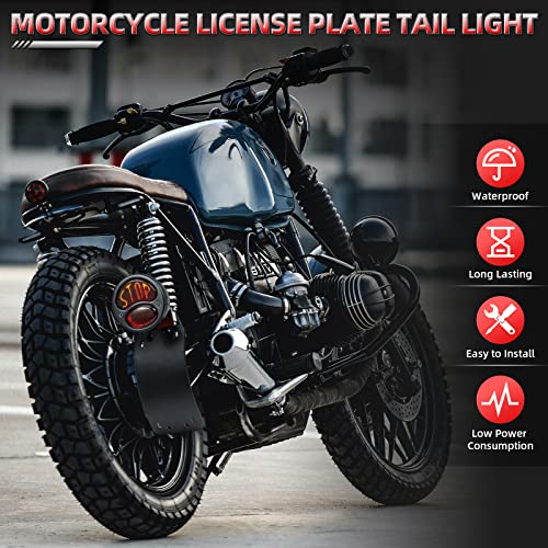 Image of Amazicha LED License Plate Brake Light Tail Light with 1 Inch Axle Hole Curved Bracket Compatible for Harley Sporster Bobber Choppers