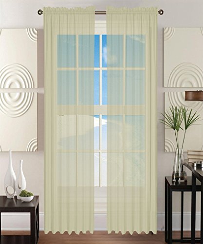 Elegant Comfort 2-Piece Sheer Window Curtain/Panel with 2" Rod Pocket - Solid Window Curtains 60-inch Width X 84-inch Length - Beige