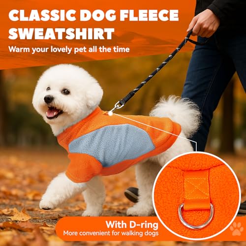 Image of Small Fleece Dog Sweater with Leash Ring Soft Warm Fall Winter Dog Clothes Cute Cat Apparel Puppy Sweaters Classic Pullover Doggy Sweatshirts Chihuahua Costumes Cat Outfits(Orange,XXL)