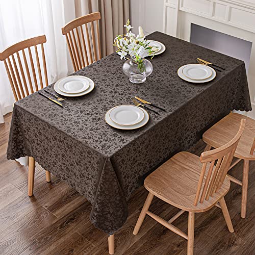 Image of Smiry Rectangle Table Cloth, Waterproof Heavy Duty Vinyl Tablecloth, Wipeable Washable Table Cover for Kitchen and Dining Room (Coffee, 70 inch X 108 inch)