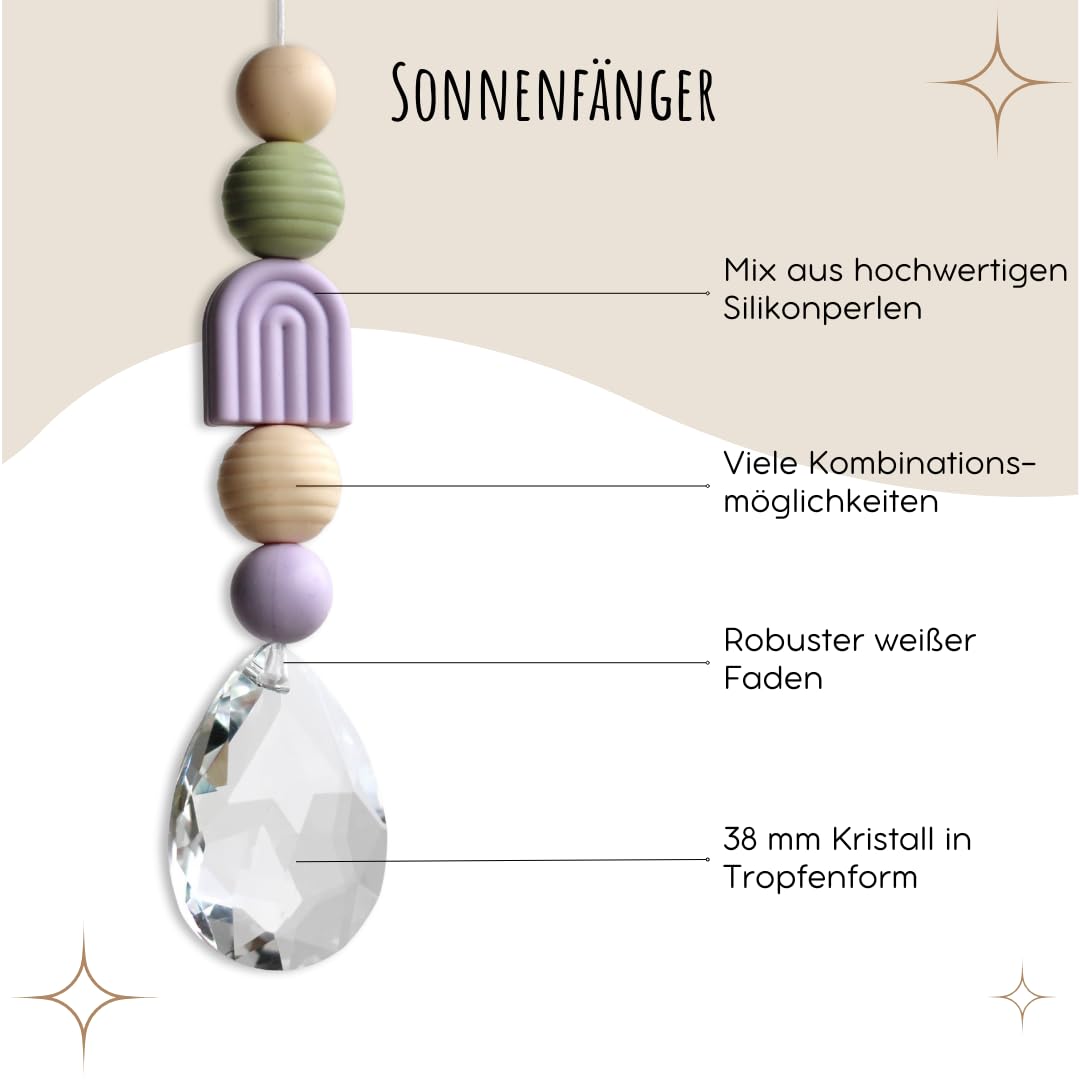 10x DIY Bastelset Sonnenfänger Lichtfänger Gänseblümchen Grün Lila | kreative Aktivität für Gruppen, mit 38mm Kristall-Anhänger, Silikonperlen-Mix, ca. 40m Faden