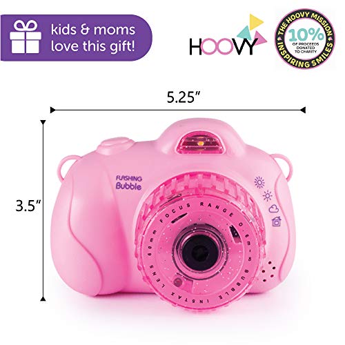 Hoovy Handheld Camera Bubble Machine for Kids | Pink Bubble Camera Blower | Bubble Camera with Bubble Solution | Musical Bubble Blower with Lights | Portable Bubble Blower