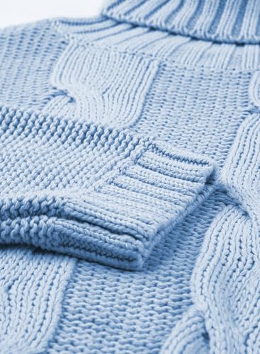 Dokotoo Womens Winter Outifits Fall Trendy Casual Turtleneck Cowl Neck High Neck Long Sleeve Cable Knit Chunky Sweaters Pullover Outerwear Clothes Blue Large — view 5