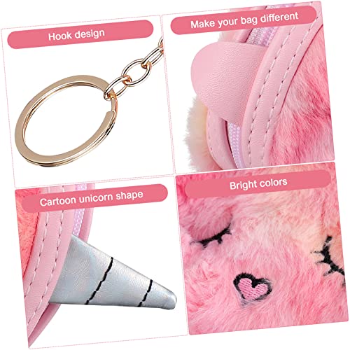 2pcs Cute Unicorn Coin Purses Plush Zipper Change Bags for Soft Cartoon Design Pink and Purple Versatile Keychain and Bag Charm4