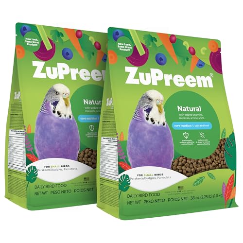 ZuPreem Natural Pellets Bird Food for Small Birds, 2.25 lb (Pack of 2) - Made in USA, Essential Nutrition for Parakeets, Budgies, Parrotlets