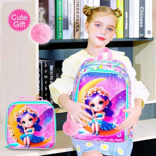 Image of AGSDON 3PCS Girl Backpacks for Elementary Kids Backpack School with Lunch Box, 16 inch Bookbag for Girls 3 in 1 Set for Water Resistant