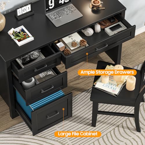 Image of Vabches Home Office Desk with 3 Storage Drawers, Black.