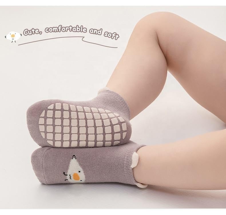 Image of 5Pcs Set Non-Slip Baby Socks Summer Season For 0-3 Years, Anti Slip Grip Ankle Socks With Non Skid Soles Infants, Baby Socks With Grip For Toddler Baby Girl Boys Cartoon Socks