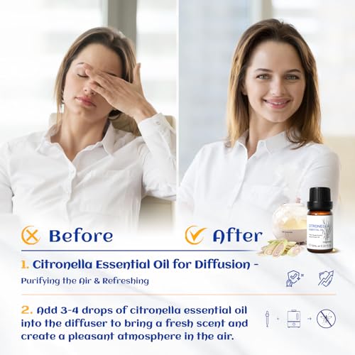 Image of HIQILI 0.33 Fl Oz Citronella Oil for Homemade Sprays, Add to Diffuser, 100% Pure and Natural Undiluted, Portable - 10ml