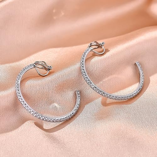 YOQUCOL 4.3CM(1.7in) Clip On Hoop Earrings Cubic Zirconia Non Pierced Ears Hoops for Women4