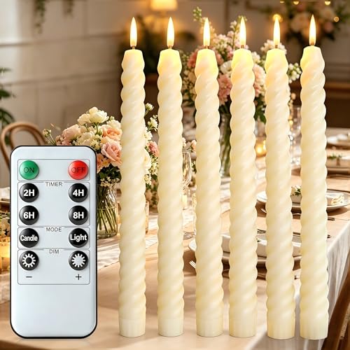 Songlypian 6 Stück LED Stabkerzen mit Timerfunktion Flackernde Flamme LED Echtwachskerzen Batteriebetrieben für Halloween Weihnachtsdeko Hochzeit Party Zimmer Deko(2 x 25CM)