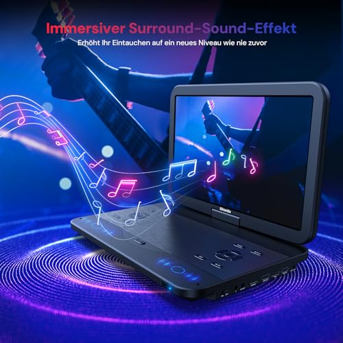 GOnavidio 15,4 Zoll Tragbarer Blu Ray DVD Player Mit HDMI Kabel, 270 ° drehbar HD 1920x1080, Blue Ray Player Tragbar Inklusive wiederaufladbarem 5 Stunden Akku USB/SD – Bild 8