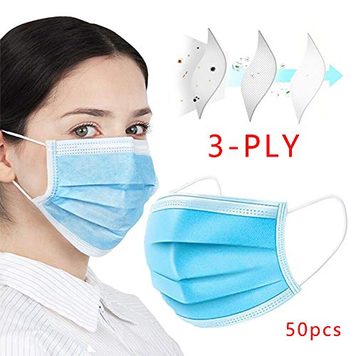 NEWMARK Disposable Face Mask for Air Pollution,Dustproof Mouth Cover, Men Women Adult Child 3-ply Safety Mask for Work and Home (50)
