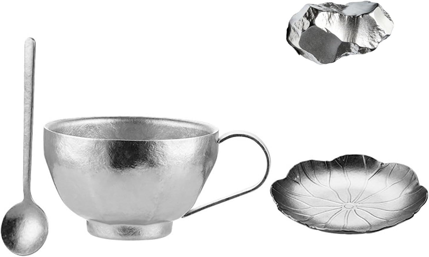 TA1 Titanium Coffee Mug Set 130ml, 3-Piece Cup Saucer Spoon, Ultra-Lightweight Double Wall Insulated Espresso Cup, Dishwasher Safe for Home Office Tea Coffee RT044T