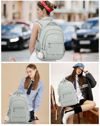 Image of Teen Girls School Backpack, Aesthetic Bookbag Laptop Backpack for Kids Elementary Middle High School College Women Students Mochilas Ninas, Green
