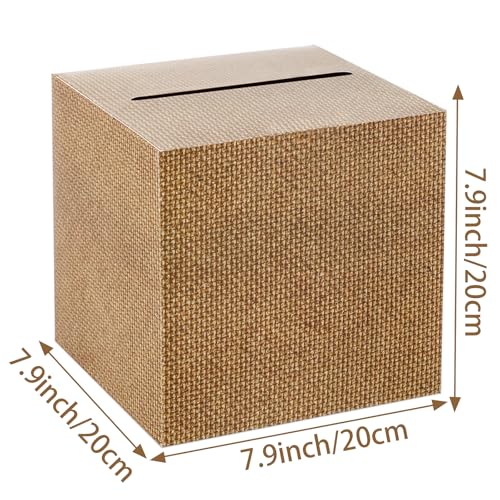 Image of Hooqict Burlap Plain Card Box with Slot 9.1 inch Wedding Favor Gift Card Box for Reception, Graduation, Parties, Birthday, Wedding Decorations, Retirement, Diaper Raffle Box Envelope Ticket Holder