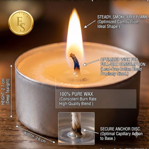 Image of Ein Sof Set of 500 Pcs Tea Lights for Home Decor - 9 Hours Burning Time, White, Non Scented, Jumbo Wax Tealight with Long Wick, Candle Light Dinner Birthday Decoration & Bedroom Diffuser T Lamp