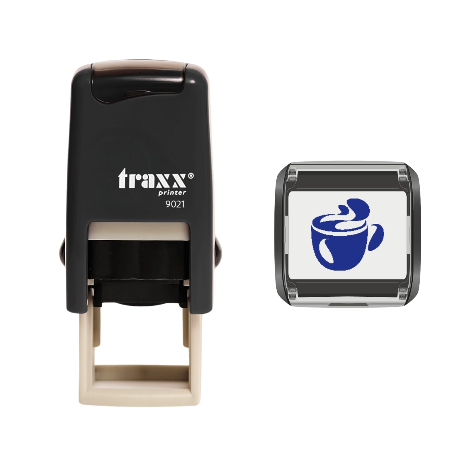 Traxx 9021 Loyalty Card Self Inking Rubber Stamp Cafe *A Blue Cup of Coffee Design* — image 1