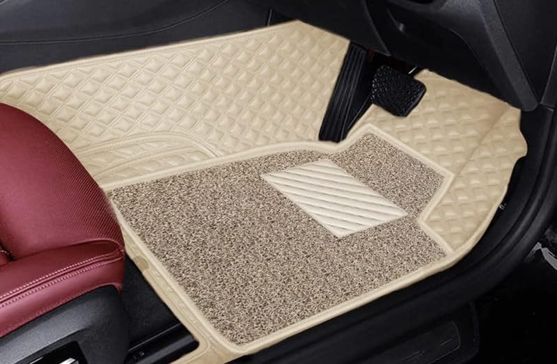 Image of NCEHEAL 7D Compatible with Jeep Compass Custom Fitted Faux Leather 7D Antiskid Car Floor Mats - Beige with Beige Thread