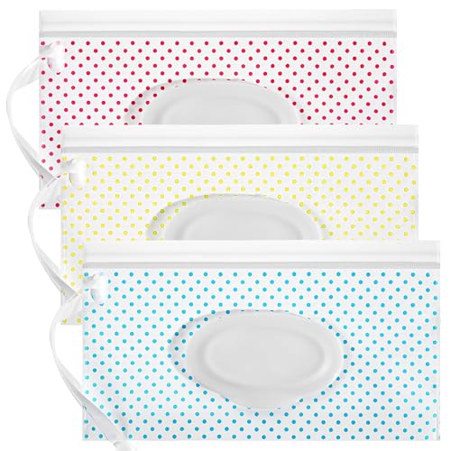 Baby Wipes Dispenser 3 Pack Portable Refillable Baby Wipe Holder for Outdoor, Resuable Waterproof & Dustproof Travel Wipes Container Case, On The Go Wet Wipe Pouch for Hiking(3 Colors Bohemian)