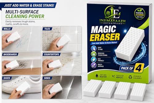 Image of Magic Eraser Sponge for Wall | Pack of 4 High Density Melamine Sponge | White Cleaning Sponge for Marks | Water Activated Eraser | Multipurpose Cleaning Pad