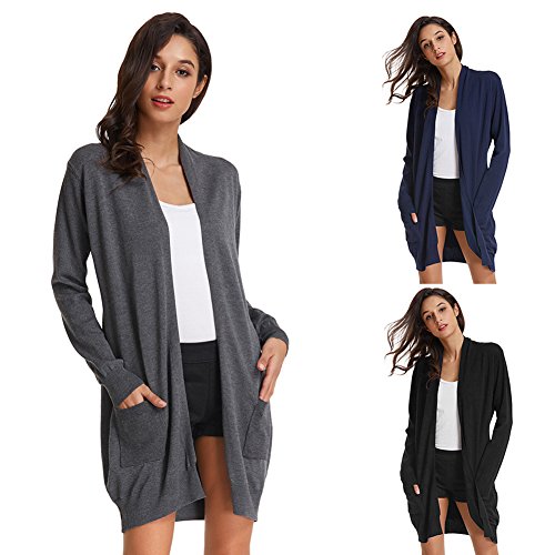Grace Karin Long Sleeve Lightweight Knit Sweater Open Front For Women(Xl,Dark Grey) #TOP6