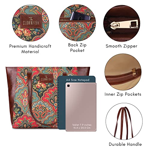 THE-CLOWNFISH-Valentine-Printed-Handicraft-Fabric-Faux-Leather-Handbag-for-Women-Office-Bag-Ladies-Shoulder-Bag-Tote-for-Women-College-Girls-Dark-Pink