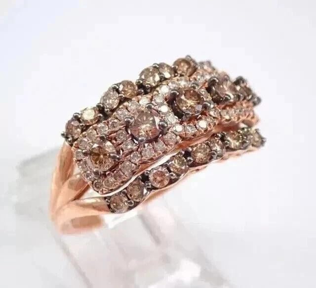 Vaishnav Jewels Chocolate Gemstone Wedding Band Ring, 4.20Ct Round Lab Created Cut, 14k Rose Gold Finish