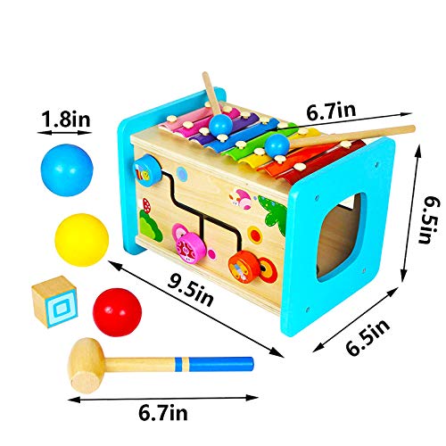 Hammering Pounding Toys Wooden Educational Toy Xylophone Shape Sorter, Birthday Gift for 1 2 3 Years Boy Girl Baby Toddler Kids Developmental Montessori Learning Block Ball Toy