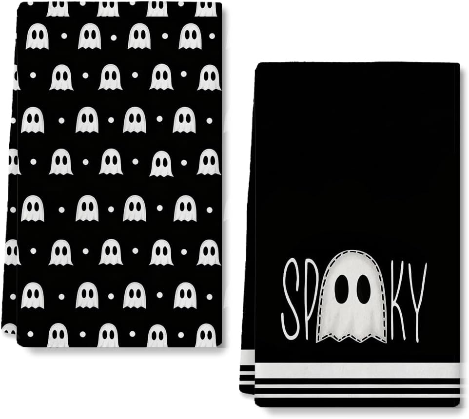 RABUSOFA Halloween Kitchen Towels 18x26 Inch Set of 2 Ghost Decoration | Soft & Durable, High Absorbency, Practical Halloween Decor, Clear & Fade-Resistant Print, Gift for Halloween
