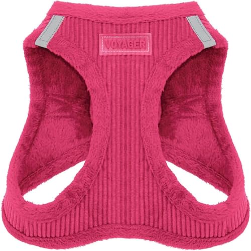 Image of Best Pet Supplies - All Weather Plush, Reflective, No Pull Harness for Small, Medium Dogs, Cats - Secure with Hook & Loop Fastener, Buckle, Double D-Rings - Fuchsia Corduroy, L