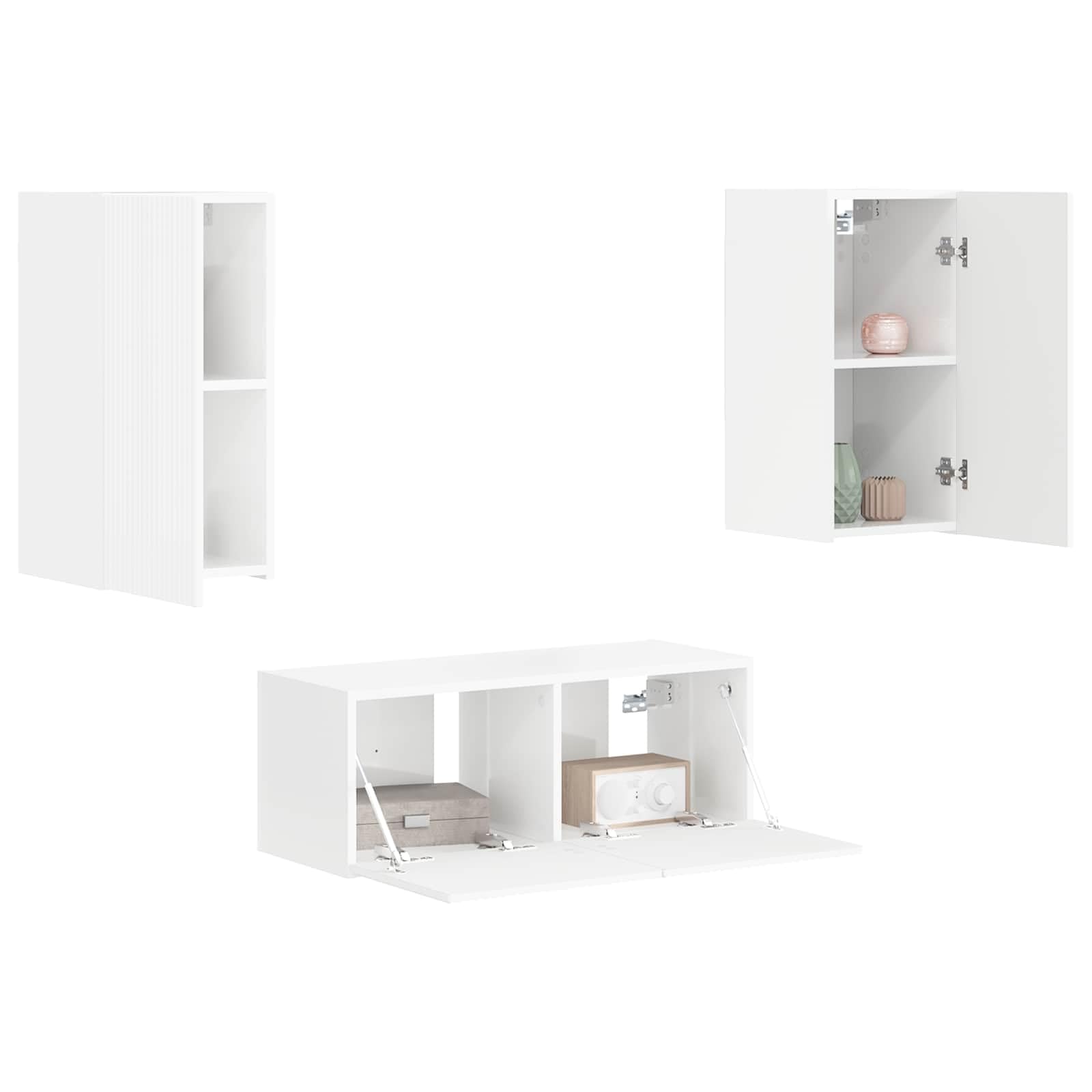 TV-Schrankset Wandmontiert 2-teilig, Hochglanz Weiß Holzwerkstoff, Modernes Media-Center für Wohnzimmer, Schlafzimmer, 78,5x31x30 cm