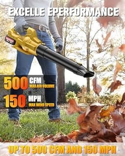 Leaf Blower Cordless Compatible with Dewalt 20V Max Battery, Electric Cordless Leaf Blower with 2× 3.0Ah Batteries and Charger,6 Speed Levels & 500CFM,Blowers for Lawn Care, Blowing Leaves (Yellow)
