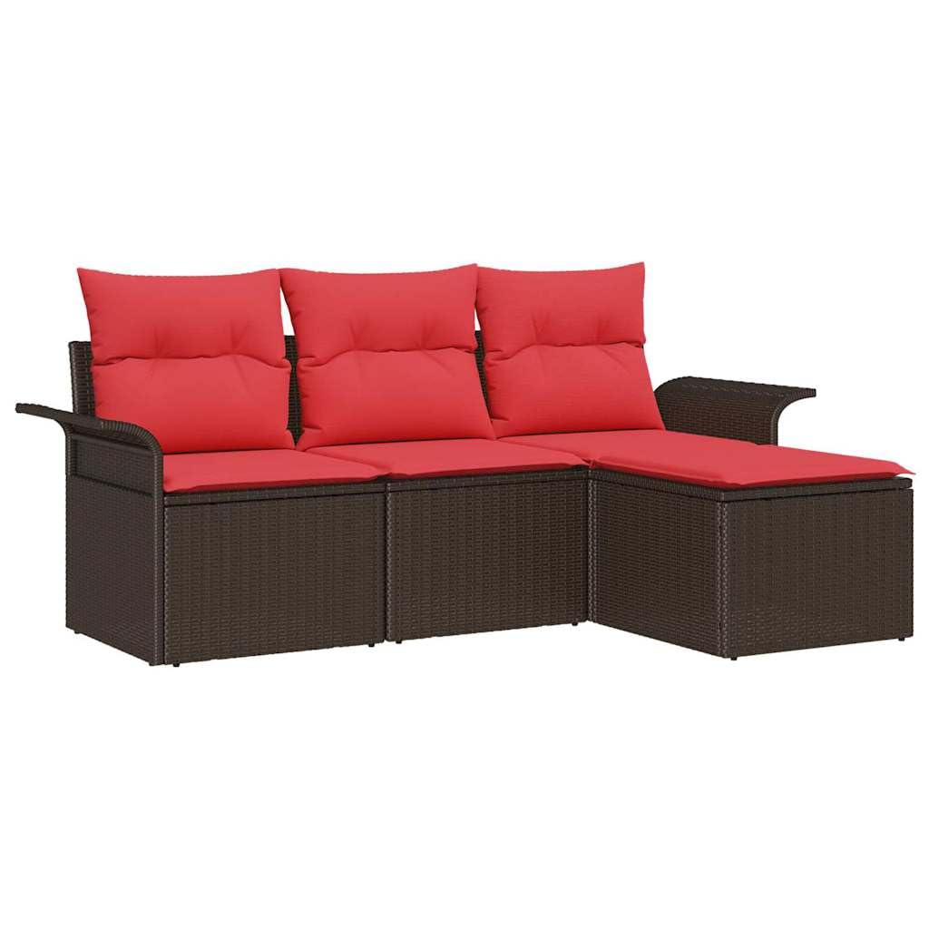 Canapé de jardin polyrotin marron 4 pcs vidaXL, salon de terrasse moderne résistant aux UV