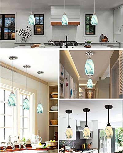 Image of Globe Glass Pendant Lamp Shade Only Light Fixtures Replacement for Mini Pendant Light Art Glass Lamp Covers for Kitchen Island Table lamp glass shade replacement Blue Mixed Yellow